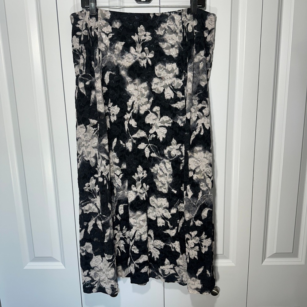 Jones NY Midi Skirt XL Black White Floral Lace Y2K Whimsigoth Fairy Emo Punk - Picture 2 of 6
